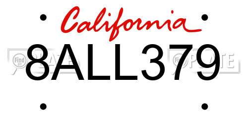 8ALL379 California License Plate