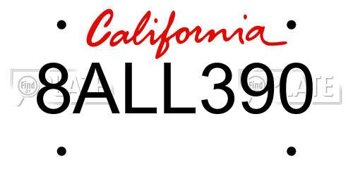 8ALL390 California License Plate