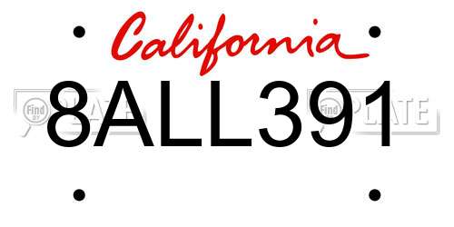 8ALL391 California License Plate