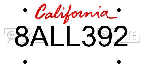 8ALL392 California License Plate