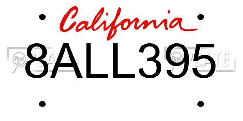 8ALL395 California License Plate