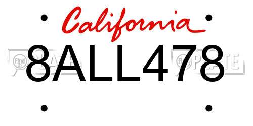 8ALL478 California License Plate