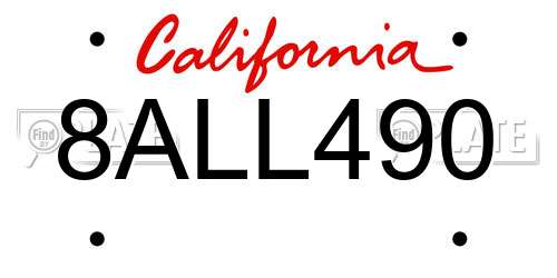 8ALL490 California License Plate