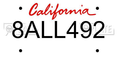 8ALL492 California License Plate