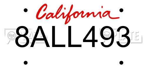 8ALL493 California License Plate