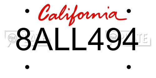 8ALL494 California License Plate