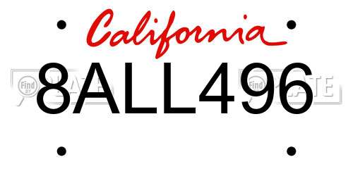 8ALL496 California License Plate