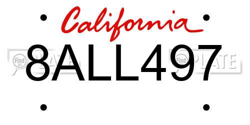 8ALL497 California License Plate