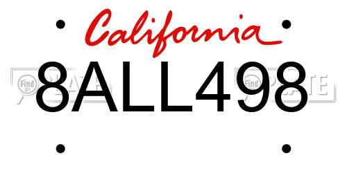 8ALL498 California License Plate