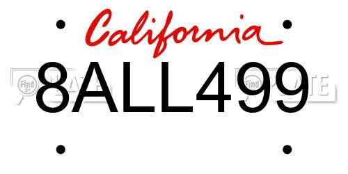 8ALL499 California License Plate