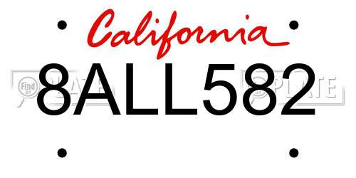 8ALL582 California License Plate