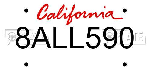8ALL590 California License Plate