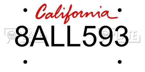 8ALL593 California License Plate
