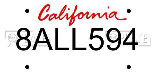 8ALL594 California License Plate