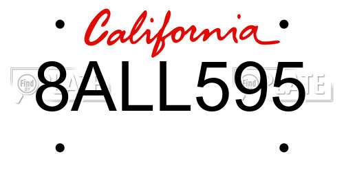 8ALL595 California License Plate