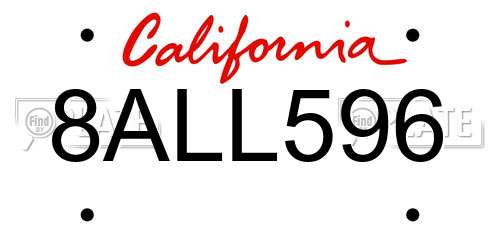 8ALL596 California License Plate