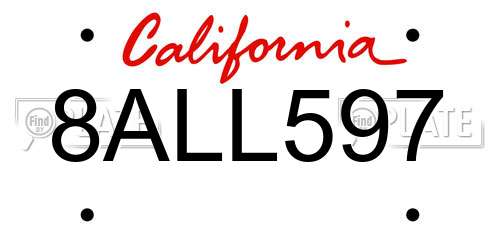 8ALL597 California License Plate