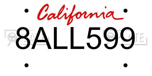 8ALL599 California License Plate