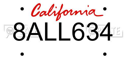 8ALL634 California License Plate