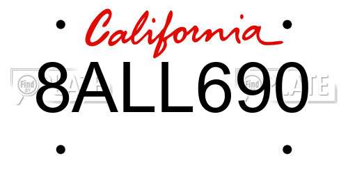 8ALL690 California License Plate