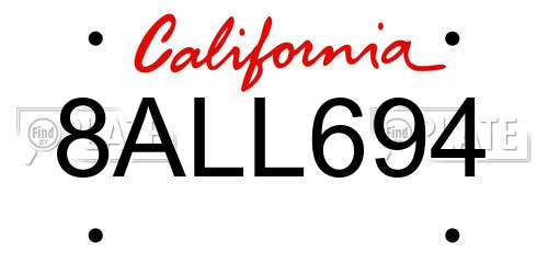 8ALL694 California License Plate