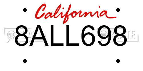 8ALL698 California License Plate