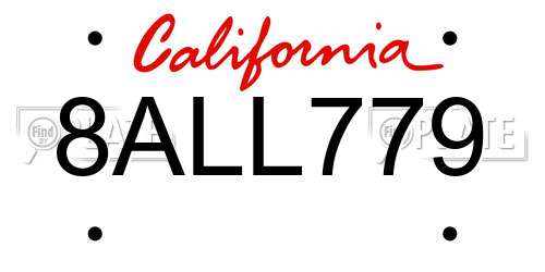 8ALL779 California License Plate