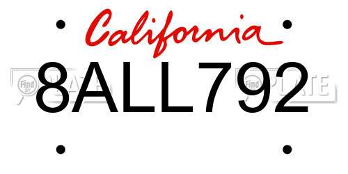 8ALL792 California License Plate
