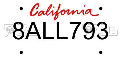 8ALL793 California License Plate