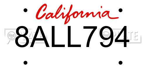 8ALL794 California License Plate