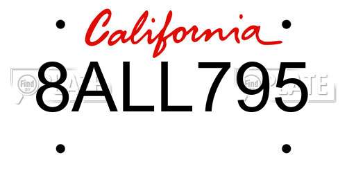8ALL795 California License Plate