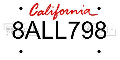 8ALL798 California License Plate