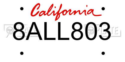 8ALL803 California License Plate