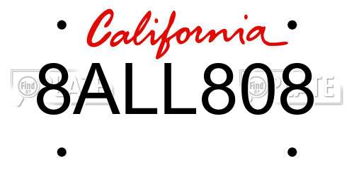 8ALL808 California License Plate