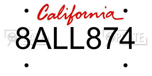 8ALL874 California License Plate