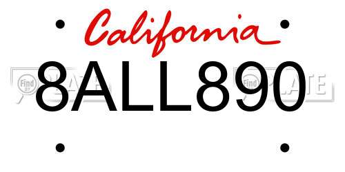 8ALL890 California License Plate