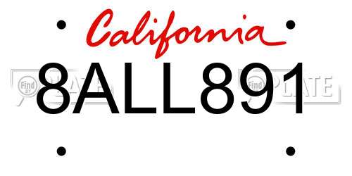8ALL891 California License Plate