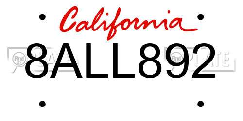 8ALL892 California License Plate
