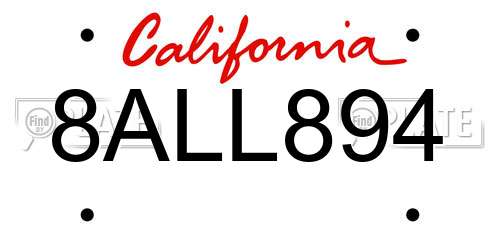 8ALL894 California License Plate