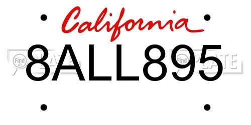 8ALL895 California License Plate