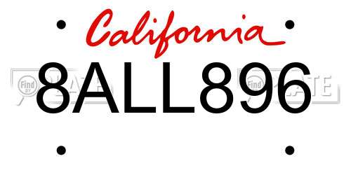 8ALL896 California License Plate