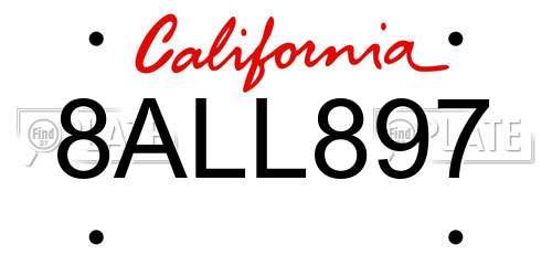 8ALL897 California License Plate