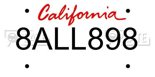 8ALL898 California License Plate