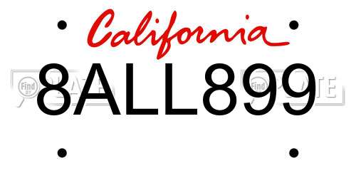 8ALL899 California License Plate