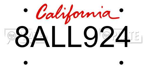 8ALL924 California License Plate