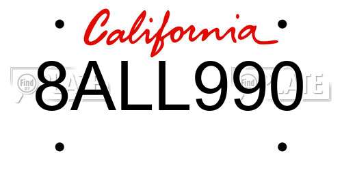 8ALL990 California License Plate