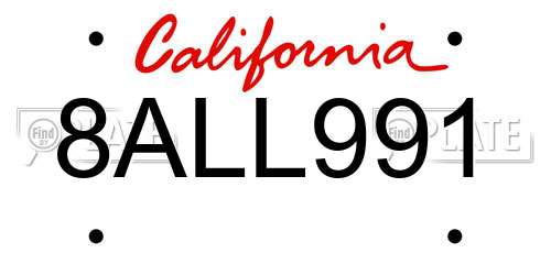 8ALL991 California License Plate