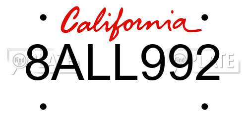 8ALL992 California License Plate