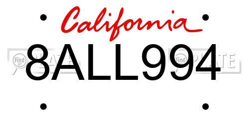 8ALL994 California License Plate
