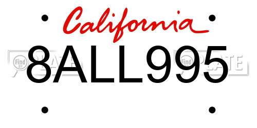8ALL995 California License Plate